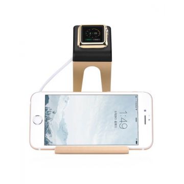 Gold Hoco Aluminium-Ladestation für Apple Watch 38mm, 42mm und iPhone Hoco Ladegeräte - Kabel -  Unterstützt und dockt an Apple 