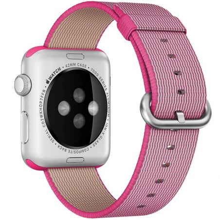 Roze geweven nylon band Apple horloge 42 mm