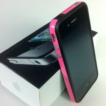 Bumper - Roze en zwarte rand in TPU IPhone 4 & 4S