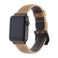 Beige lederen riem voor Apple Watch 38mm & 40mm met zwarte adapters  Riemen Apple Watch 38mm - 1