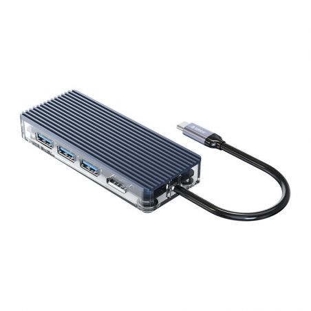 Transparante 6 in 1 USB-C Hub (USB-A / HDMI / RJ45 / USB-C)